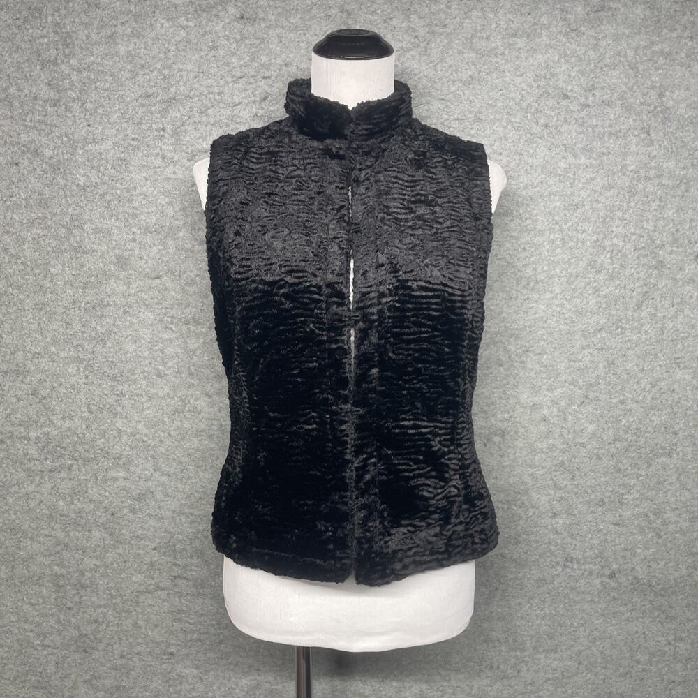 Lauren Ralph Lauren Black Faux Persian Lamb Reversible Quilted Vest PS Petite SM